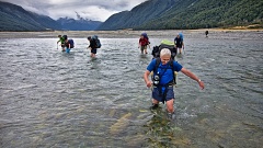 Tramping party crossing Hopkins River