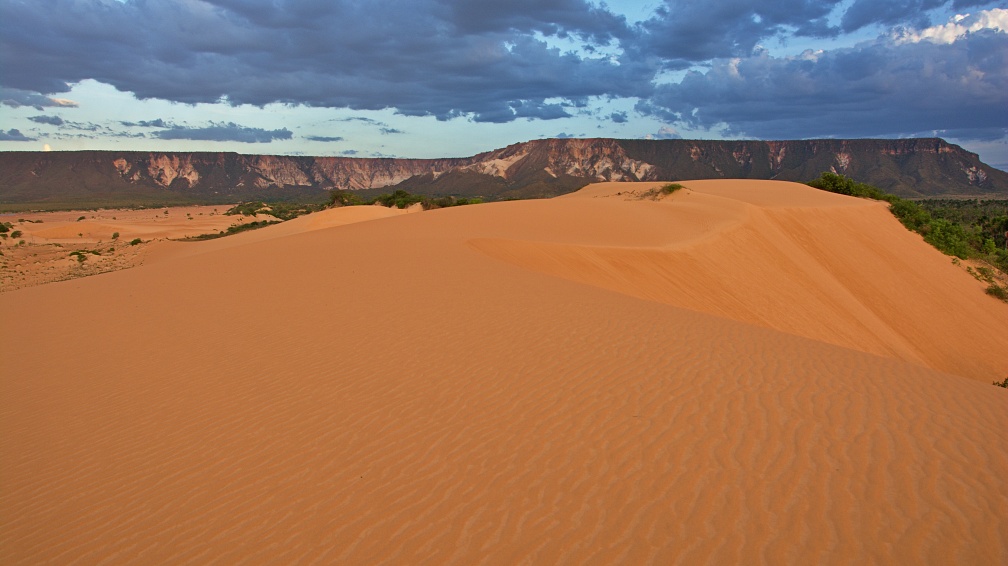 Orange dunes and table mountains