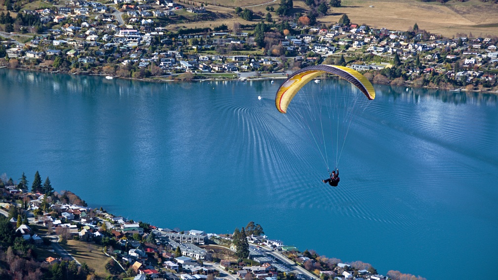 Paraglider and Frankton Arm of Lake Wakatipu