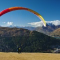 Tandem paraglider ready to take off