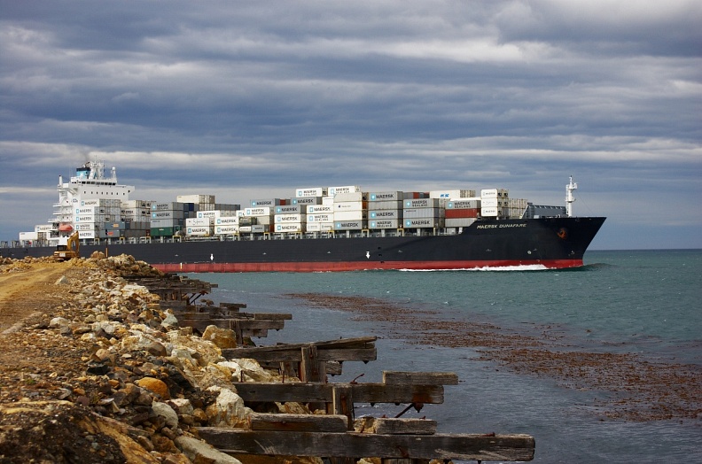 Container ship passing by Aramoana mole