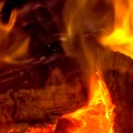 Roaring fire inside a furnace