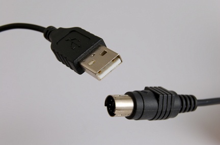 Detail of black USB and PS/2 connectors