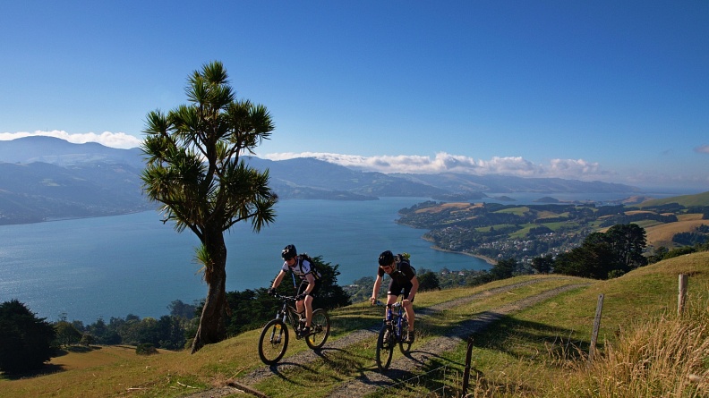 Two young mountain bikers on Otago Peninsula