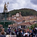 Plaza de Armas with statue of Inca Pachacuti