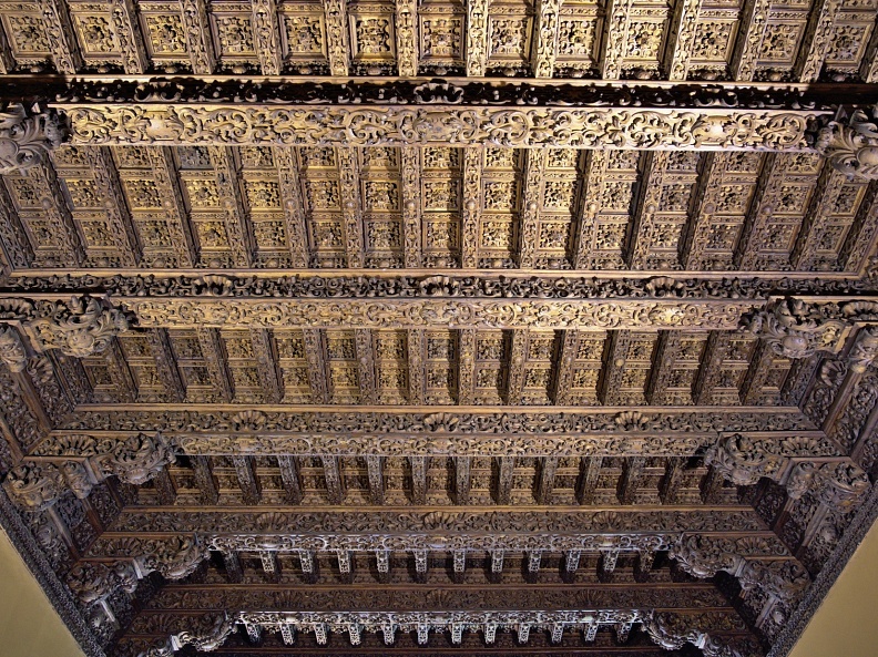 Elaborate wooden carved ceiling at Museum of the Inquisition