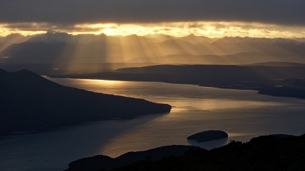 Golden sunrise above Lake Te Anau