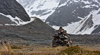 Large cairn by Cameron Hut, The Carriageway, and Cameron Glacier