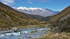 Cameron River and snowy mountains in distance