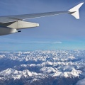 Airplane wing and Southern Alps with Mount Cook