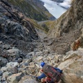 Tramping down the rocky gully